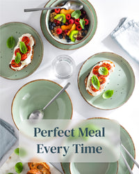 24 piece Dinner Sets for 6 People - Beautiful Country Style Stoneware Dinner Set for 6 - Dishwasher & Microwave Safe Plates and Bowls Set for 6 - Dinnerware Sets by Pure Living in Mint Green