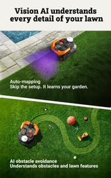WORX Landroid Vision Cloud WR305E 2WD Robotic Lawnmower without Boundary Cable for 500 m² (AI Obstacle Detection, VSLAM+ RTK Cloud Navigation, Auto Mapping, App Control)