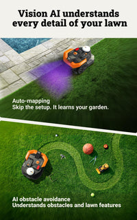 WORX Landroid Vision Cloud WR305E 2WD Robotic Lawnmower without Boundary Cable for 500 m² (AI Obstacle Detection, VSLAM+ RTK Cloud Navigation, Auto Mapping, App Control)