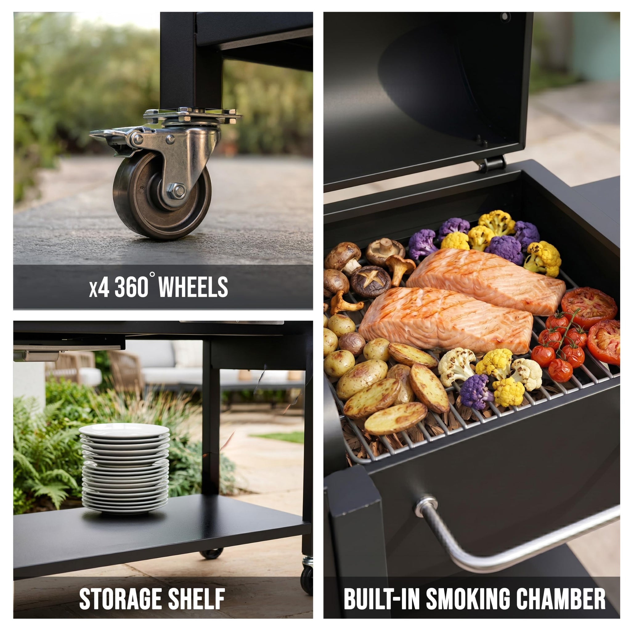 CosmoGrill Hybrid 4 Burner Barbecue with Waterproof Cover | DUO Dual Fuel BBQ 3+1 Gas Grill and Charcoal Smoker BBQ Grill, Thermometer, Warming Rack | Outdoor Portable Dual Fuel Large Coal Barbecue