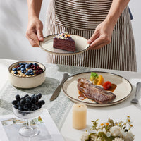 HaWare 18 Piece Dinner Set, Stoneware Dinnerware Service for 6, Reactive Glaze Dining Ware Include Plates and Bowls, Chip and Scratch Resistant, Microwave & Dishwasher Safe, Cream Khaki