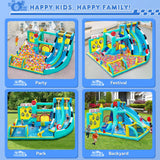 Inflatable Bouncy Castle with Slide Trampoline and Ball Pit, Bounce House Indoor Outdoor with Air Blower for Toddler Garden Park Backyard Party Wedding Birthday Gift, 470 x 400 x 220 cm
