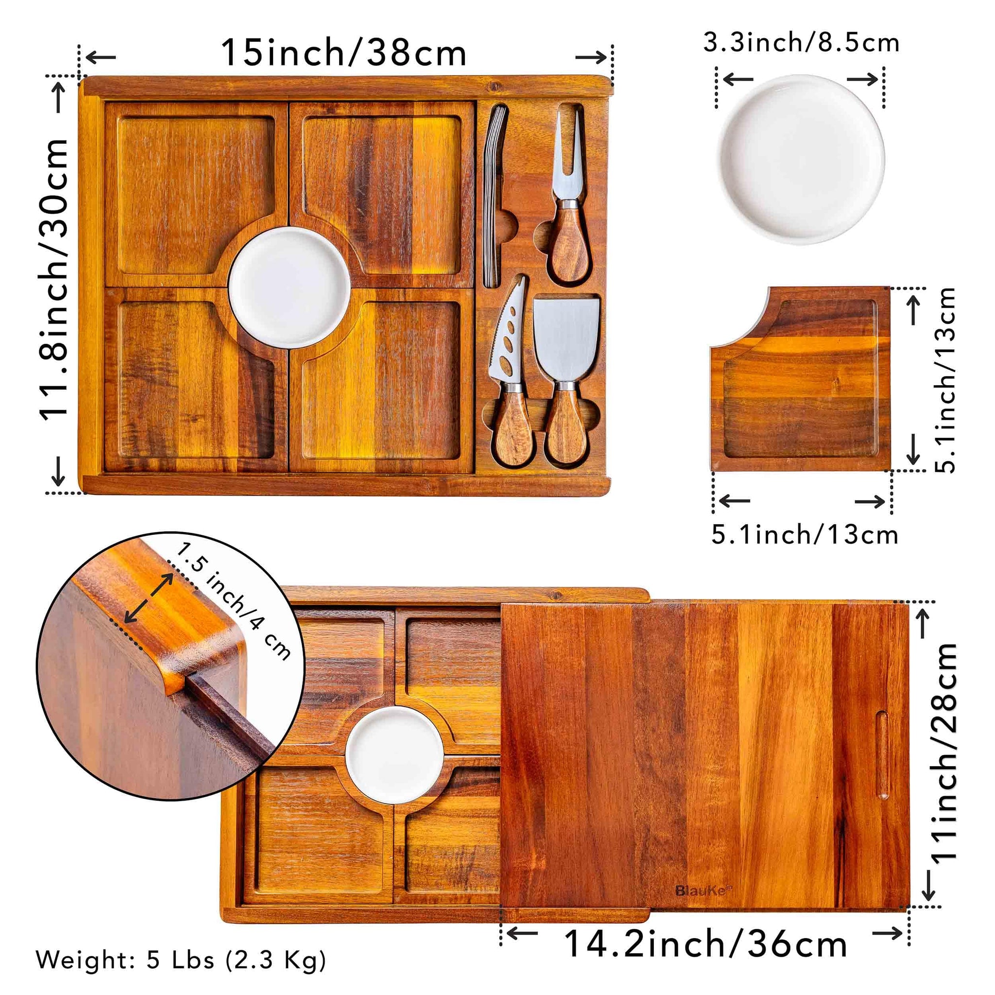 Wooden Cheese Board and Knife Set - Wooden Serving Board/Tray Made of Acacia, an Upgrade from Bamboo Charcuterie Boards - Includes Serving Platters and Cheese Knives - Any Occasion Gift Set - BlauKe®