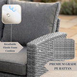 EVRE Mumbai 8 Seater Rattan Garden Furniture Set, Corner Sofa Dining Set with Dining Table & Waterproof Cushions, Outdoor Patio Furniture, Modular Garden Sofa Set with Stools, Grey
