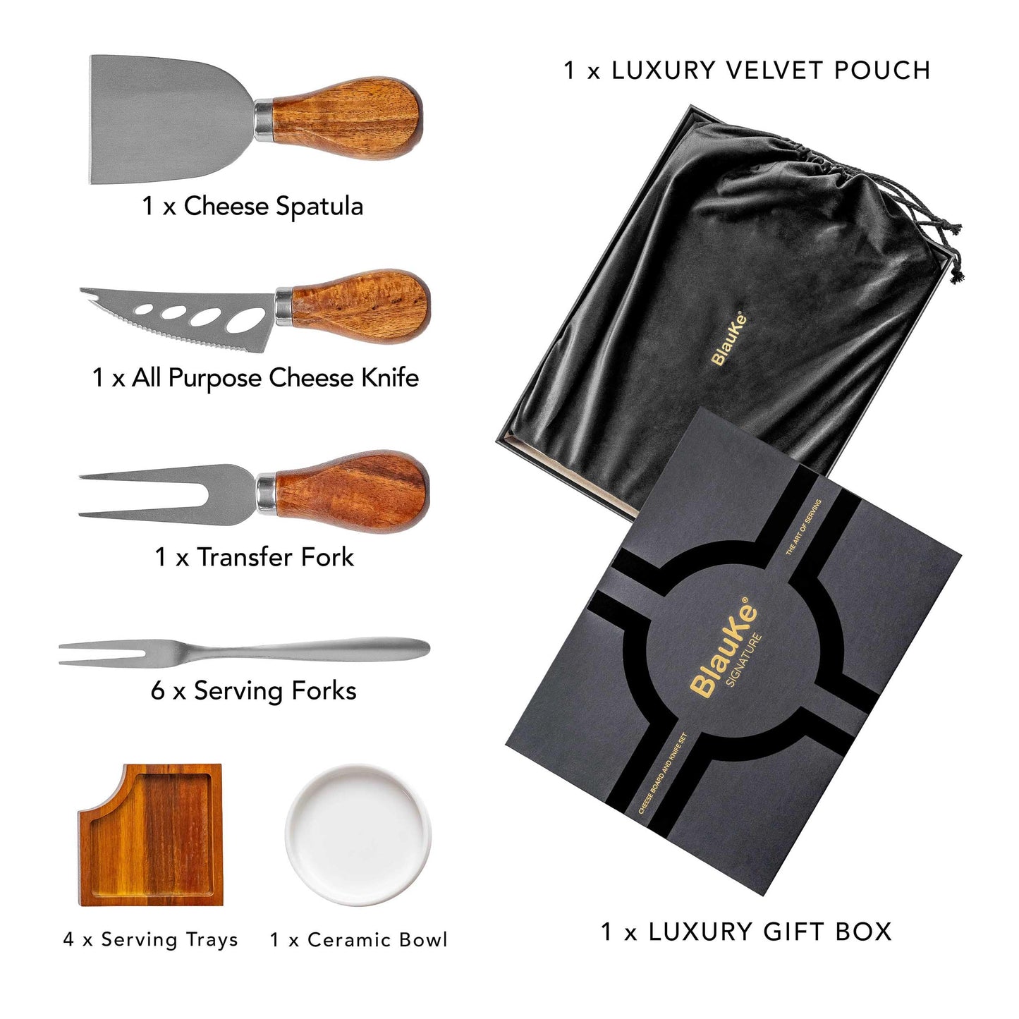 Wooden Cheese Board and Knife Set - Wooden Serving Board/Tray Made of Acacia, an Upgrade from Bamboo Charcuterie Boards - Includes Serving Platters and Cheese Knives - Any Occasion Gift Set - BlauKe®