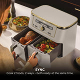 Ninja MAX Dual Zone Digital Air Fryer, 2 Drawers, 9.5L, 6-in-1, Uses No Oil, Air Fry, Max Crisp, Roast, Bake, Reheat, Dehydrate, Non-Stick, Dishwasher Safe Baskets, Stone Gold DZ400UKSTGD