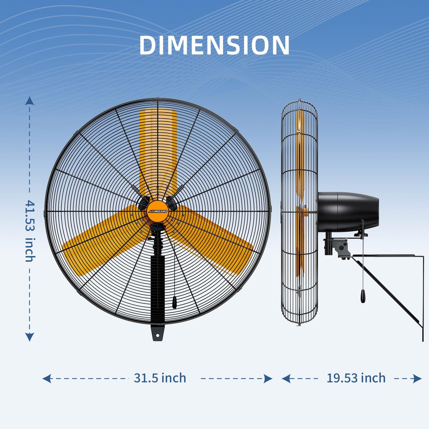 AIRWIZARD 30 inch Oscillating High Velocity Wall Mount Fan, 8550 CFM Industrial Heavy Duty Metal Wall Fans, 3 Speeds, Adjustable Height and Tilt, Commercial Shop Fan for Garage, Workshop