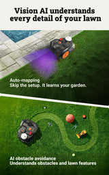 WORX Landroid Vision Cloud WR304E 2WD Robotic Lawnmower without Boundary Cable for 400 m² (AI Obstacle Detection, VSLAM+ RTK Cloud Navigation, Auto Mapping, App Control)