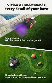 WORX Landroid Vision Cloud WR304E 2WD Robotic Lawnmower without Boundary Cable for 400 m² (AI Obstacle Detection, VSLAM+ RTK Cloud Navigation, Auto Mapping, App Control)