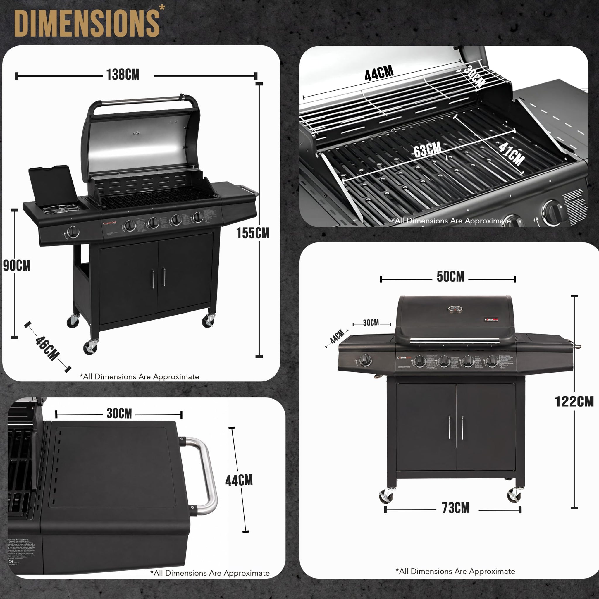 CosmoGrill Pro Deluxe 5 Gas Burner 4+1 Barbecue Grill, Steel Warming Rack, Side-Burner, Built-in Temperature Gauge for Home Garden Party Outdoor Cooking (93411)