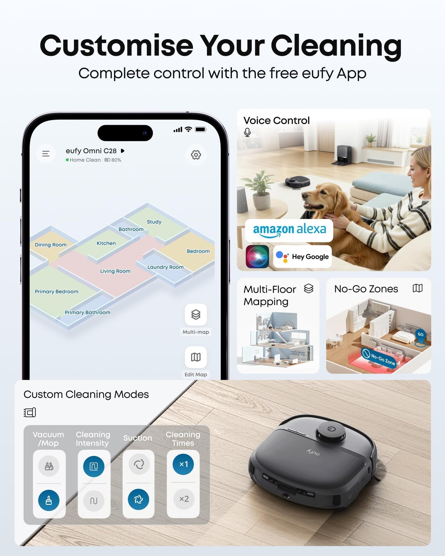 eufy New Robot Vacuum Cleaner With Mop,C28 Omni,Self-Cleaning Roller Mop,Upgraded from X10 Pro,15,000Pa Suction,All-in-1 Station,Tangle-Free,Auto Mop Wash&Dry,AI Obstacle Avoidance,LiDAR Navigation