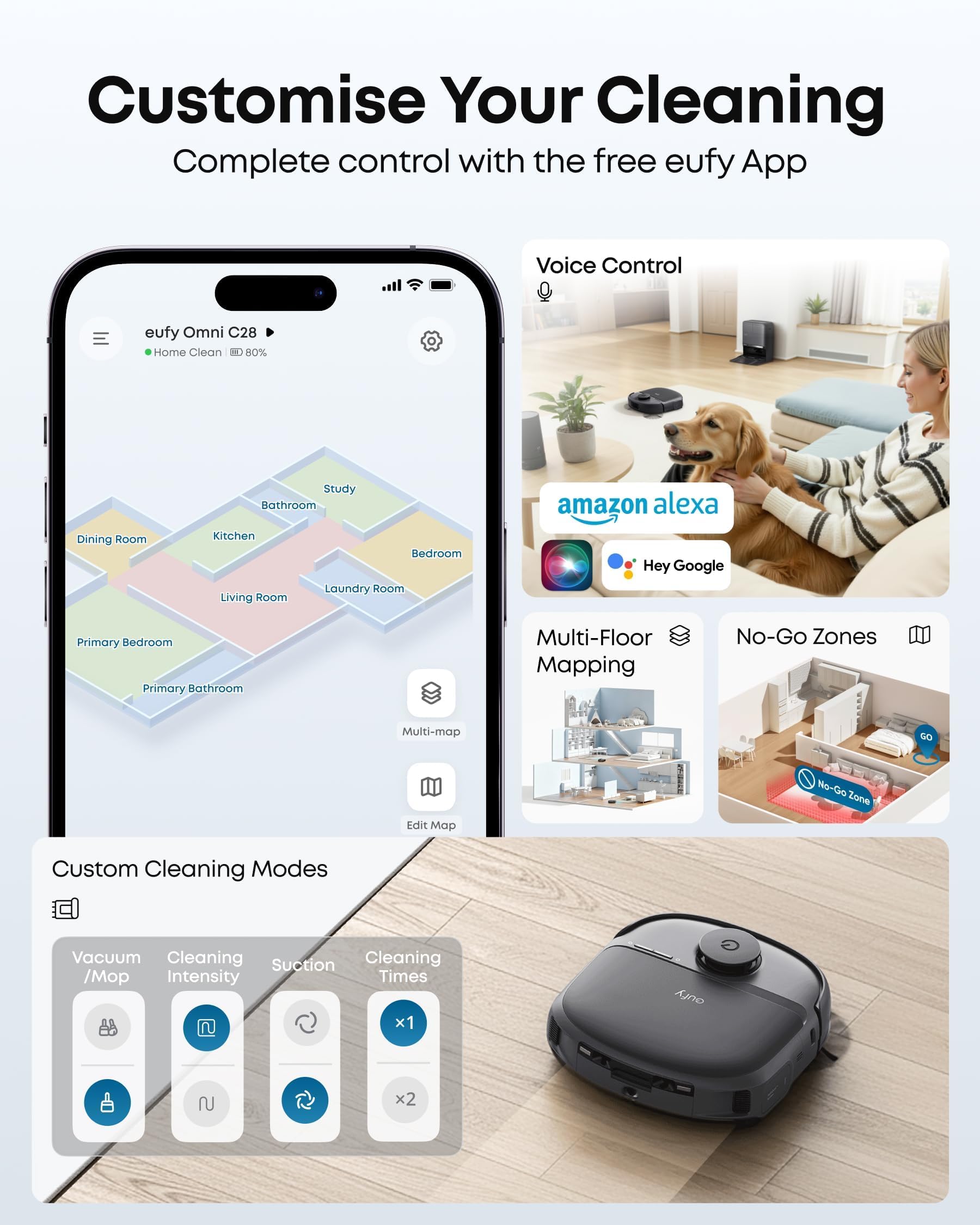 eufy New Robot Vacuum Cleaner With Mop,C28 Omni,Self-Cleaning Roller Mop,Upgraded from X10 Pro,15,000Pa Suction,All-in-1 Station,Tangle-Free,Auto Mop Wash&Dry,AI Obstacle Avoidance,LiDAR Navigation