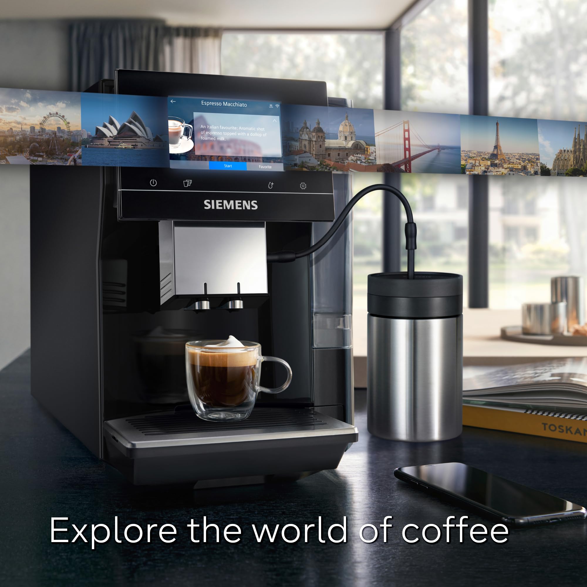 SIEMENS EQ700 Fully Automatic Bean to Cup Coffee Machine, 5" Touch Screen Display, Cold Brew/Slow Brew, Cappuccinatore, 30+ Coffee Beverages, Home Connect, TP713GB9
