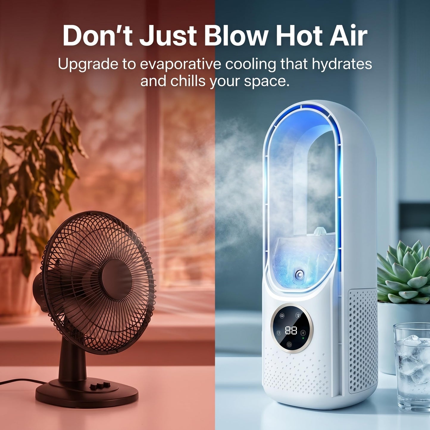 Portable Air Conditioner, Cool Air Conditioner, USB Powered Cooling Fan - 6 humidity levels and speeds for home/bedroom/office,White And Blue