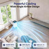 14000 BTU Portable Air Conditioners, Cools Up to 700 Sq.Ft, Free standing AC Unit, Cooling, Dehumidifier, Fan, Sleep Mode, Remote Control & Installation Kit, White