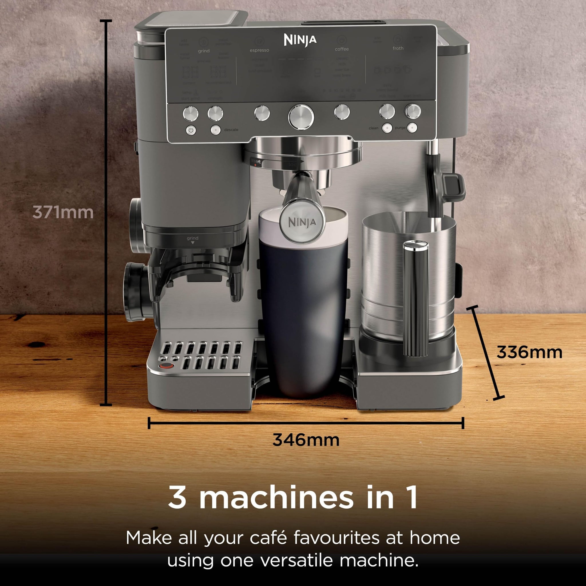 Ninja Luxe Premier 3-in-1 Coffee Machine, Latte, Cappuccino, Cold Brew & Espresso Maker With Built in Bean Grinder & Milk Frother, Easy to Use, 4 Automated Froth Presets, Gun Metal ES601UKGM