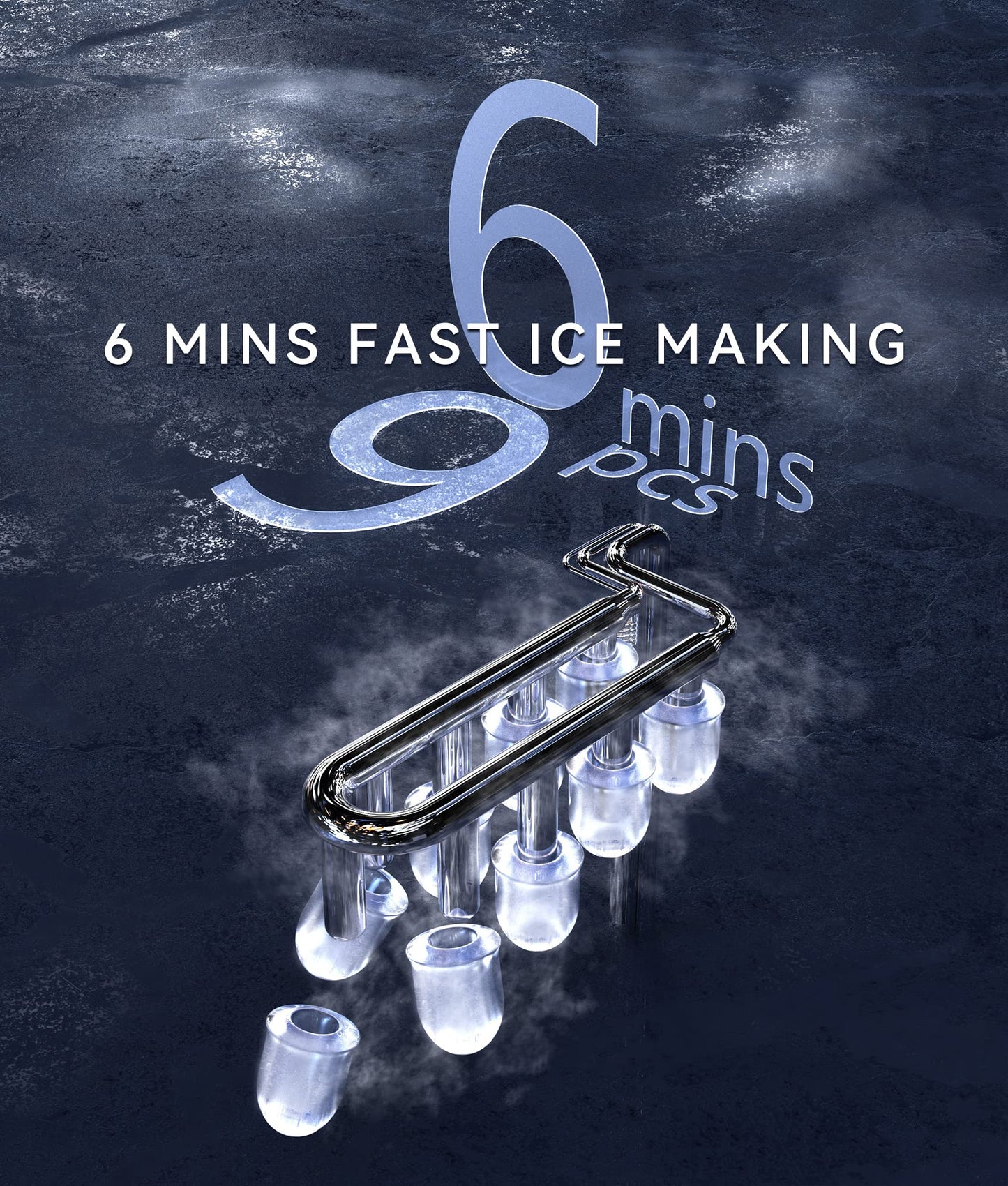ecozy Ice Maker Machine Countertop, 9 Ice Cubes in 6 Mins, 12KG in 24Hrs, 2 Sizes of Ice, Self-Cleaning with Ice Bags, Scoop, and Basket for Kitchen, Office, Bar, Party