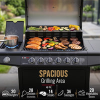 CosmoGrill Pro Deluxe 7 Gas Burner 6+1 Barbecue Grill Steel Warming Rack, Side-Burner, Built-in Temperature Gauge for Home Garden Party Outdoor Cooking (Black)