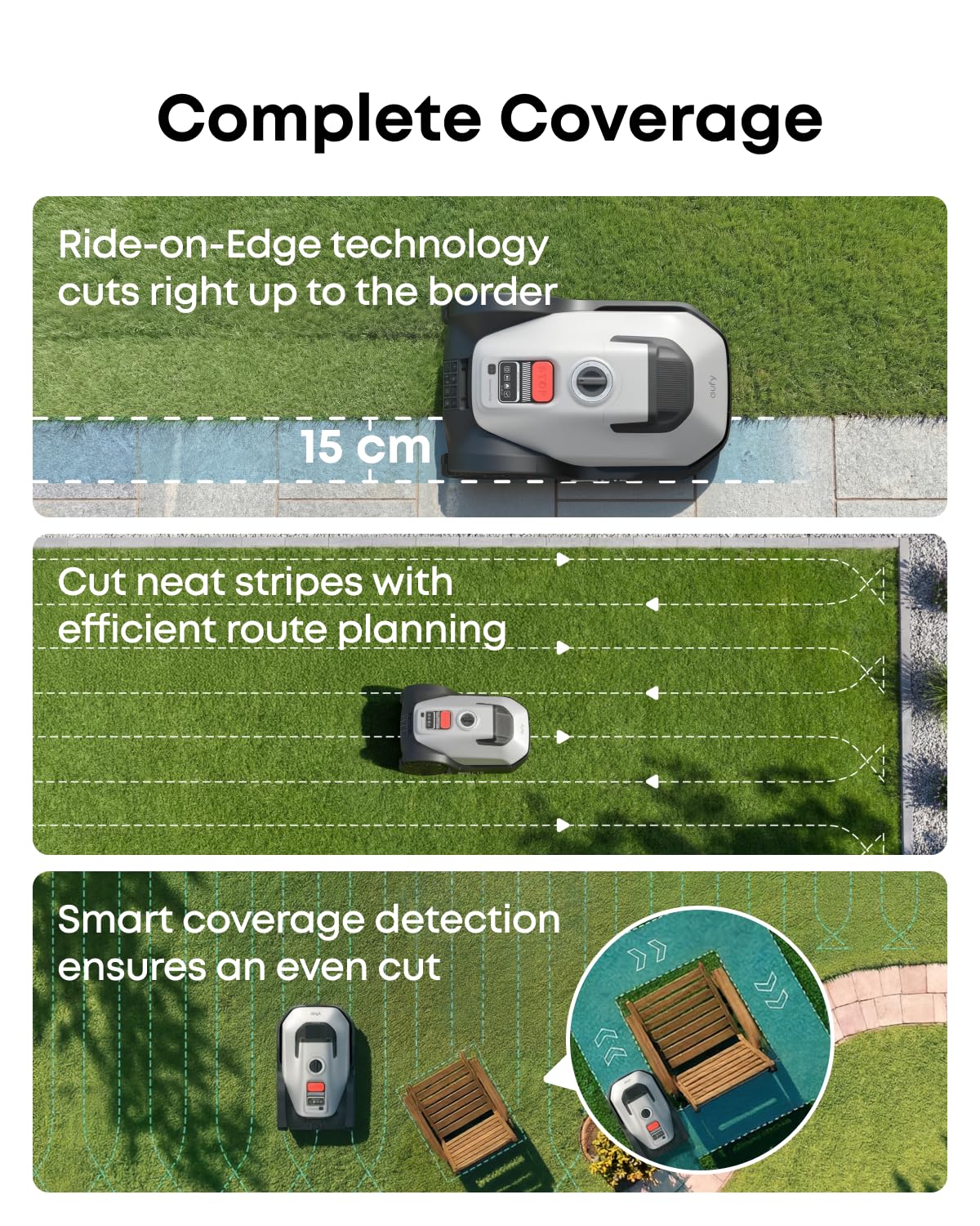 eufy New Robot LawnMower C15 without Boundary Cable with Garage, 500 m² Coverage, TrueVision, No RTK, No Signal Issue, Hands-Free Auto Mapping, Animal Safe, Smart Navigation, Ride on Edge Cutting