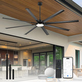 JAZAVA 96-Inch Industrial Ceiling Fan with Lights and Remote - Extra Large Indoor Fan with 8 Aluminium Blades,Smart Fan Works with Voice Control,Model:ZCCF04BK-96