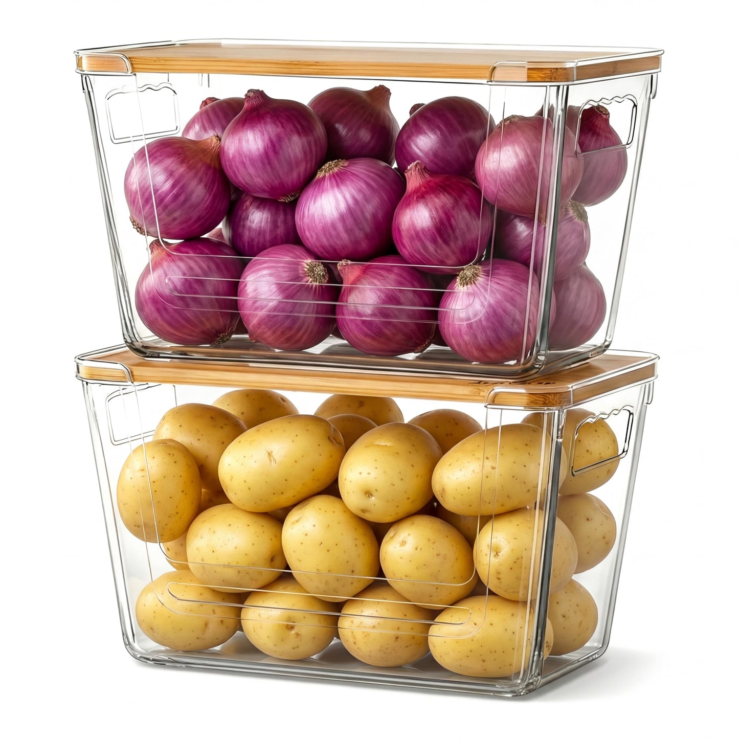 petisal Trash Bag Dispenser ，Extra Large Trash Bag Holder Dispensers With Bamboo Lid，Multi-functional Pantry Organizers and Storage For Kitchen, Cabinet, Laundry Room, Pantry (Clear, XL-2PACK)
