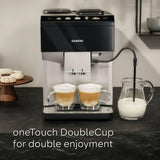 SIEMENS EQ500 Fully Automatic Bean to Cup Coffee Machine with coffeeSelect Display, oneTouch DoubleCup, 9 Coffee Beverages, autoMilk Clean, TP515GB1, Silver/Piano Black