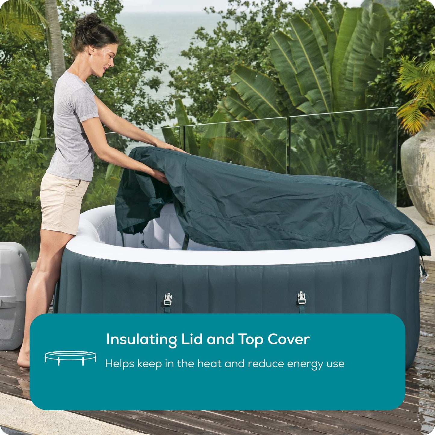 71" x 71" x 26"/1.80m x 1.80m x 66cm Ibiza EnergySense AirJet 6 Dark Green Square