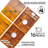 Wooden Cheese Board and Knife Set for Big Parties - Large Wooden Serving Board/Tray of Acacia, an Upgrade from Bamboo Charcuterie Boards - Serving Platters with Cheese Knives - Any Occasion Gift Set