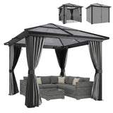 Outsunny 3 x 3(m) Hardtop Gazebo with UV Resistant Polycarbonate Roof & Aluminium Frame, Garden Pavilion with Mosquito Netting and Curtains Black