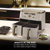 Ninja MAX Dual Zone Digital Air Fryer, 2 Drawers, 9.5L, 6-in-1, Uses No Oil, Air Fry, Max Crisp, Roast, Bake, Reheat, Dehydrate, Non-Stick, Dishwasher Safe Baskets, Stone Gold DZ400UKSTGD