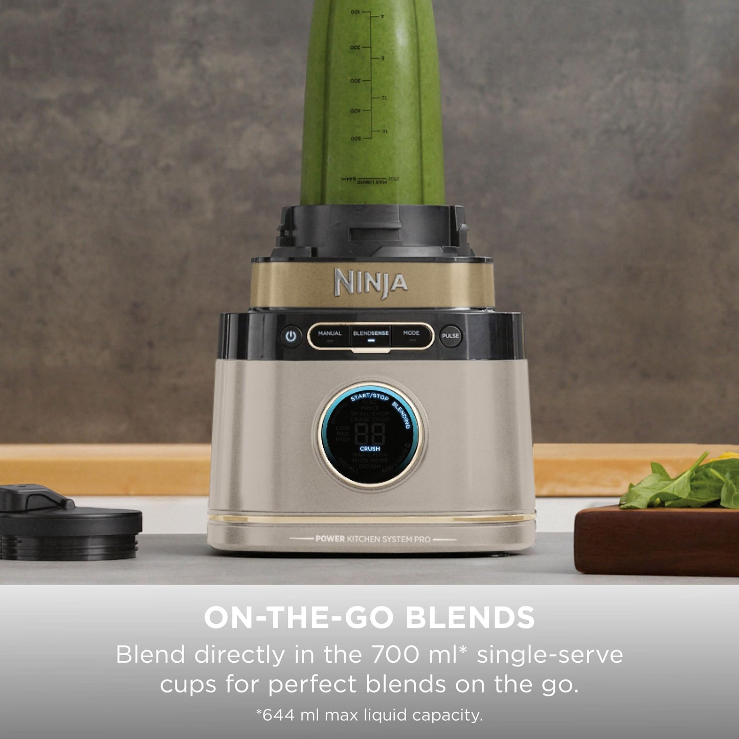 Ninja 3-in-1 Detect Power Blender Processor Pro, Powerful 1200W Blender, Food Processor Bowl, Dough Blade, 2x Single Serve Cups, Jug, Make Pizza Dough, Blend, Chop & Mix, Stone Gold, TB401UKSTGD