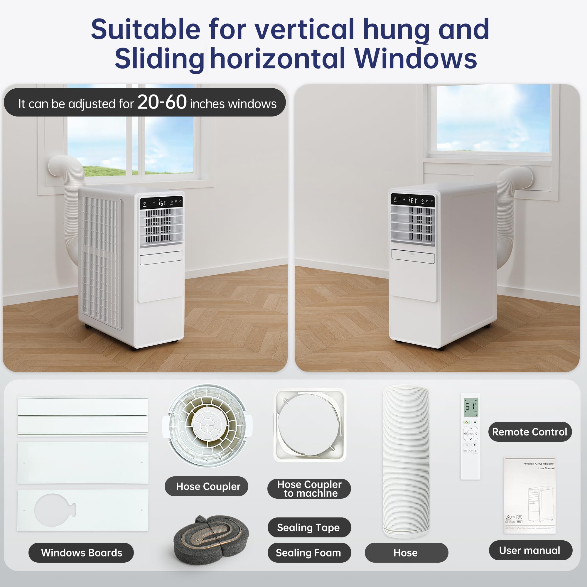 Humhold 12000BTU Portable Air Conditioners with Remote, Floor Standing Cooling Portable AC Unit with Fan & Dehumidifier,Sleep and Timer Mode,For Room up to 500 sq.ft, Windows Sealing Kit Included