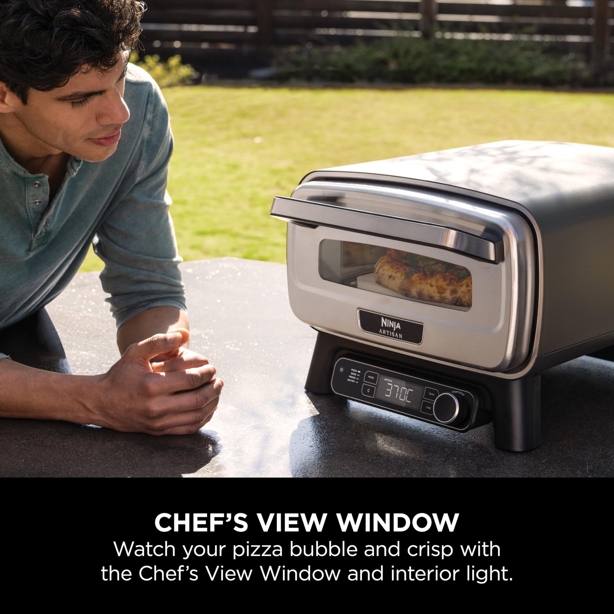 Ninja Artisan Electric Outdoor Pizza Oven & Air Fryer, 4 Functions: Pizza, Air Fry, Bake & Prove, 5 Pizza Settings, Includes 12-inch Pizza Stone, Pizza Peel, Baking Tray & Air Fry Basket, Grey MO201UK