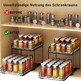 MAYZOLOP Pull out Spice Rack, 2-Tier Metal Spice Rack with Adjustable Height for Inside Cupboard, Kitchen Cupboard Organiser Storage Rack, 9.1in W x 10.4in L x 9in H