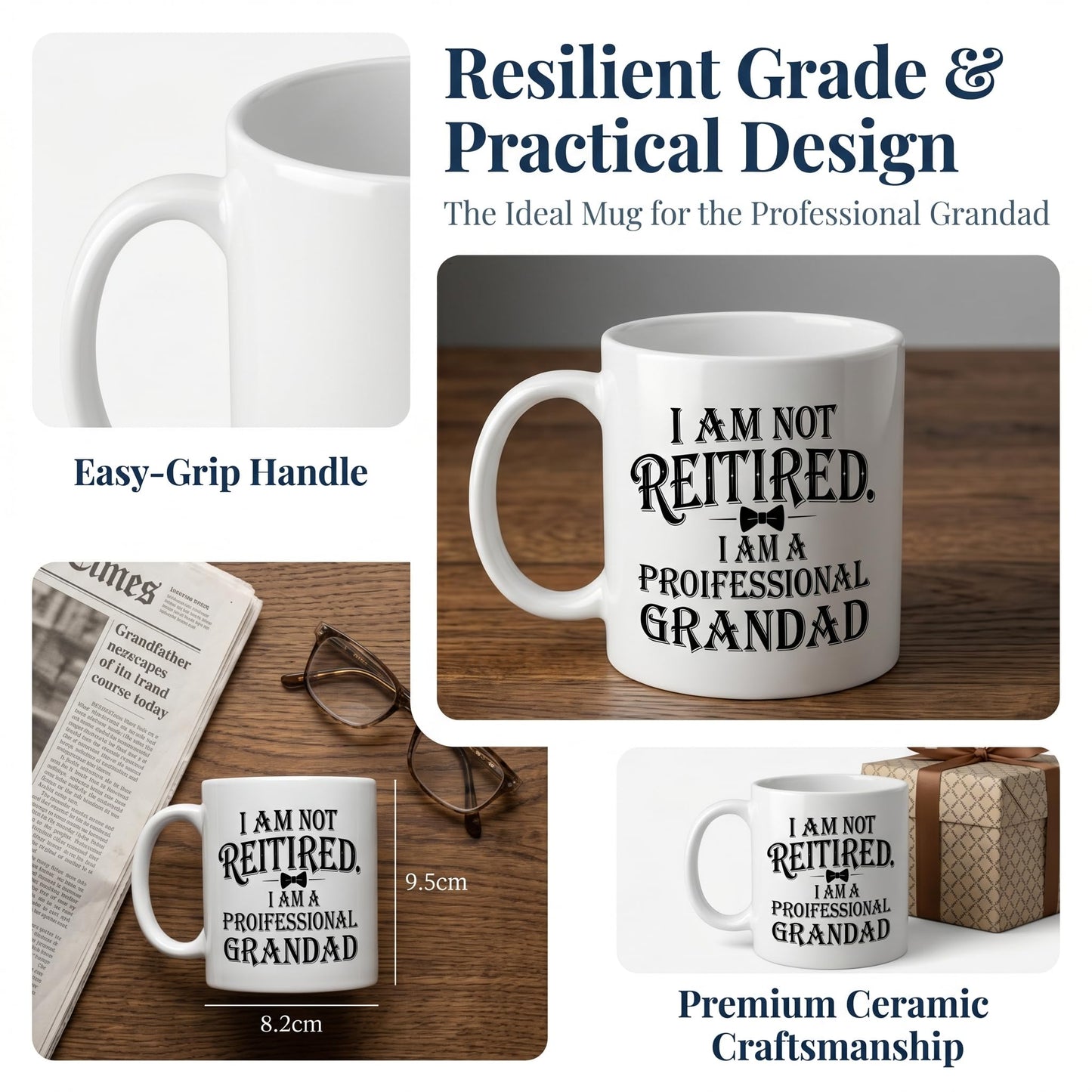 Mitibet Grandad Fathers Day Gift, Professional Retired Mug, Grandad Birthday Gifts, Funny Father Day Mugs, Best Dad Coffee Cup, Unusual Worlds Greatest Daddy Present, Travel Flask Drinkware, 11 Oz