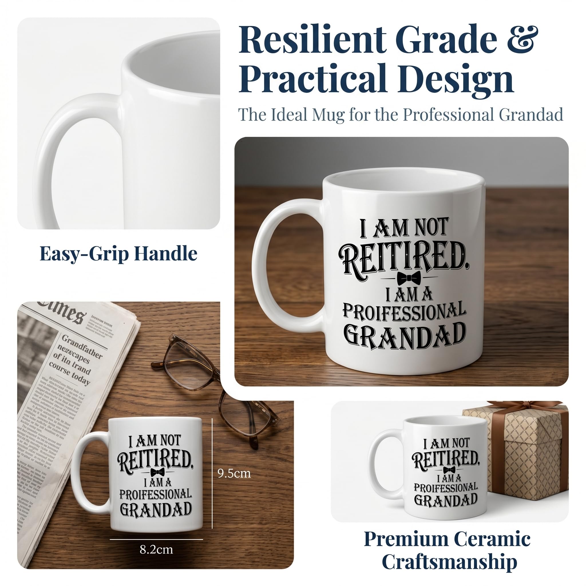 Mitibet Grandad Fathers Day Gift, Professional Retired Mug, Grandad Birthday Gifts, Funny Father Day Mugs, Best Dad Coffee Cup, Unusual Worlds Greatest Daddy Present, Travel Flask Drinkware, 11 Oz