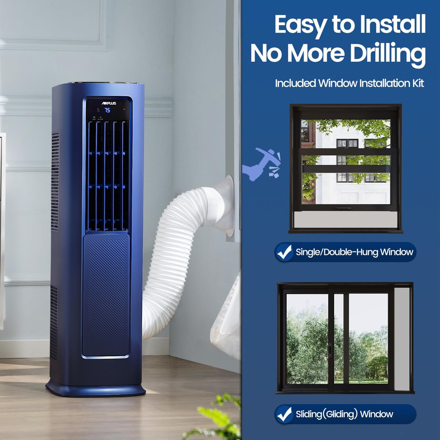 3-in-1 Portable Air Conditioner 12000 BTU, ELECCI Mobile Air Conditioning for Home with Cooling, Dehumidifier, Fan＆Auto Mode, Dark Blue Air Conditioners with Left & Right Sweeping, 24H Timer