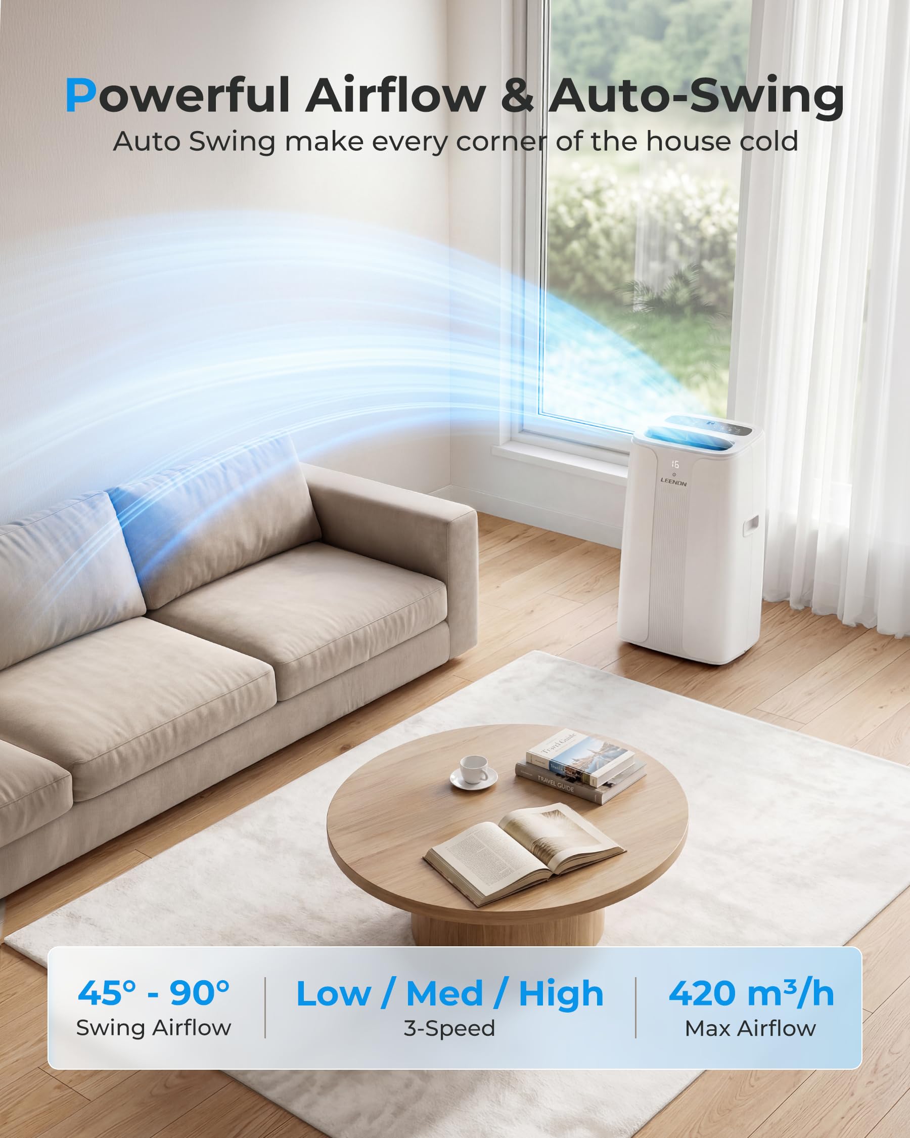 LEENON 14000 BTU Air Conditioning Unit, Portable Air Conditioner, Powerful 4-in-1 AC Unit Dehumidifier Fan & Sleep Mode, Aircon Unit with 24H Timer,Auto-Swing, Remote Control, Exhaust Hose