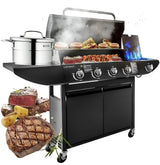 Campfire Original Barbecue BBQ 5 Gas Burner 4+1 Garden Grill, Steel Warming Rack, Side-Burner, Storage & Built-in Temperature Gauge for Home Garden Party Outdoor Cooking