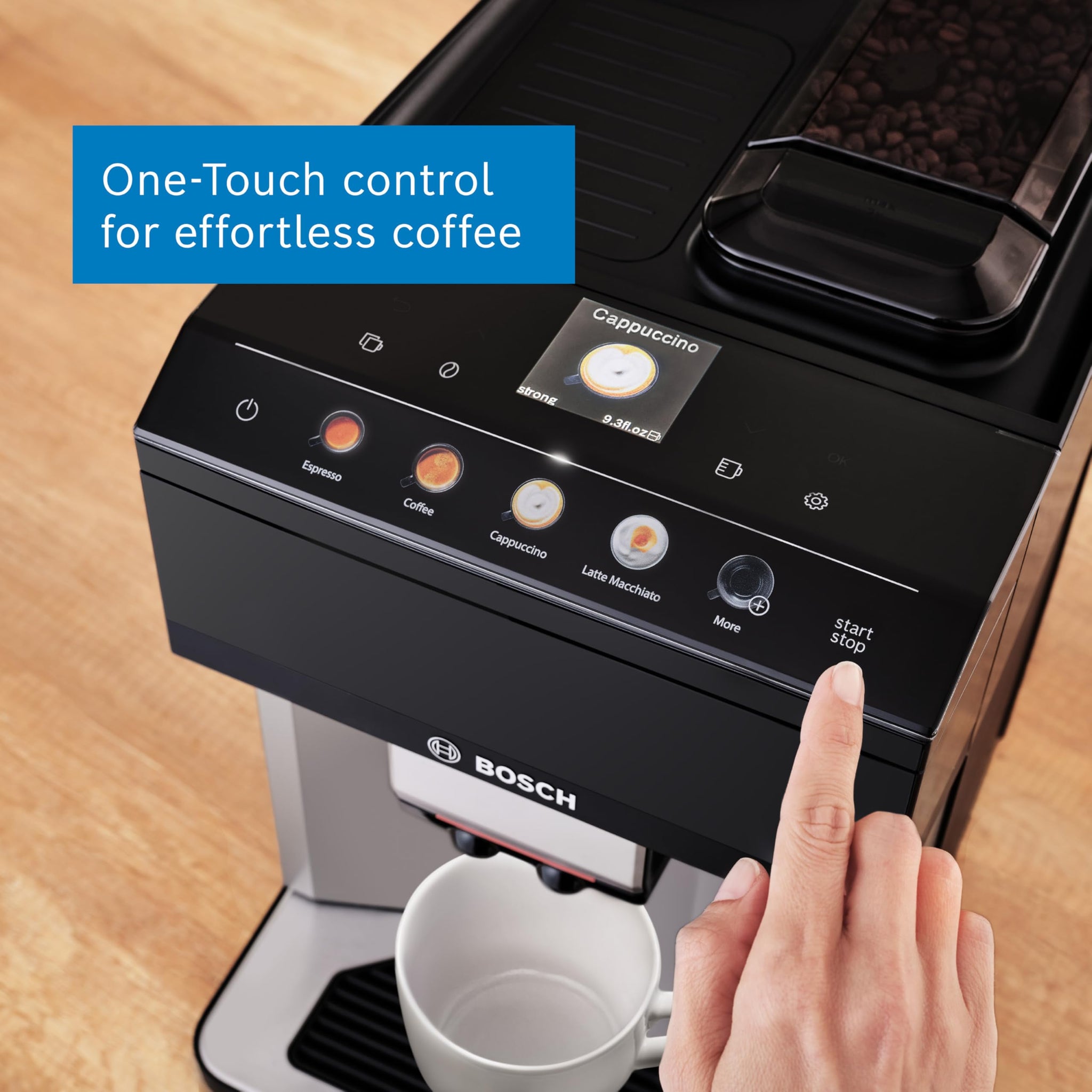 Bosch Serie 4 TPG40307, Bean to Cup Coffee Machine, VeroCafe, Cappuccinatore milk frother, DoubleCup option, easy select panel with 9 Beverage Options, Piano Black