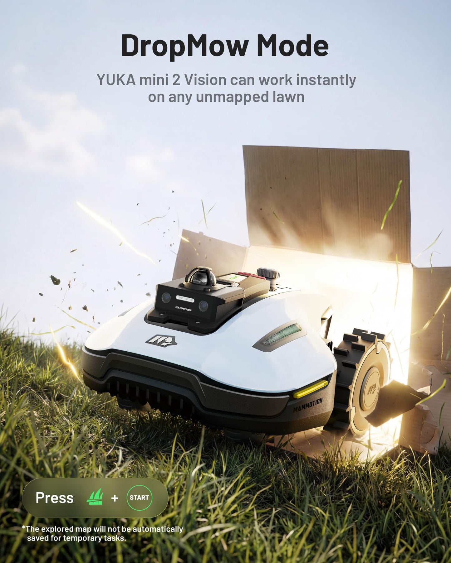 YUKA mini 2 800 Perimeter Cordless Robot Lawn Mower - Up to 800 m², 360° Navigation LiDAR + Camera with AI Driven Detection of Over 300 Obstacles, DropMow, 45% Slopes