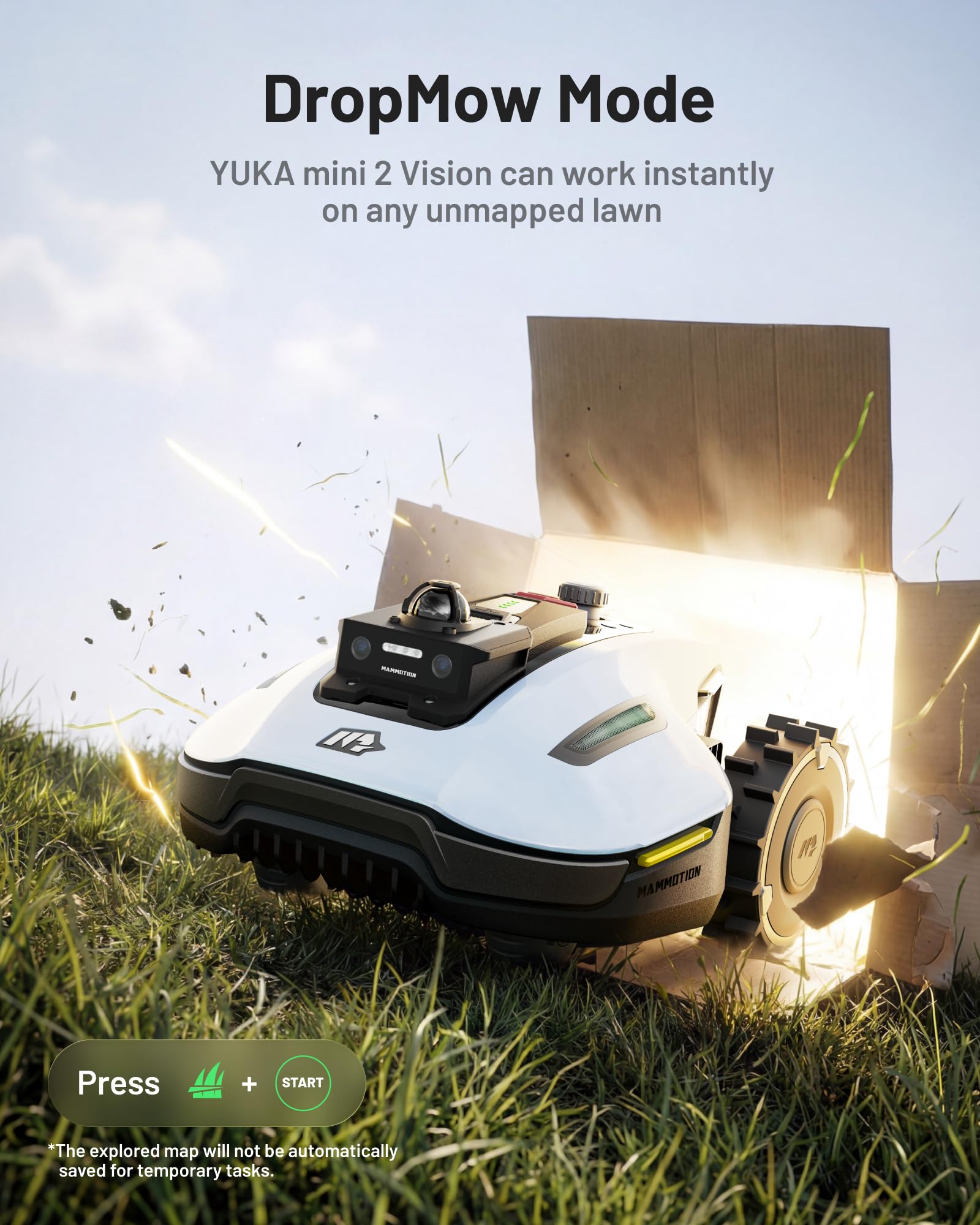 YUKA mini 2 800 Perimeter Cordless Robot Lawn Mower - Up to 800 m², 360° Navigation LiDAR + Camera with AI Driven Detection of Over 300 Obstacles, DropMow, 45% Slopes