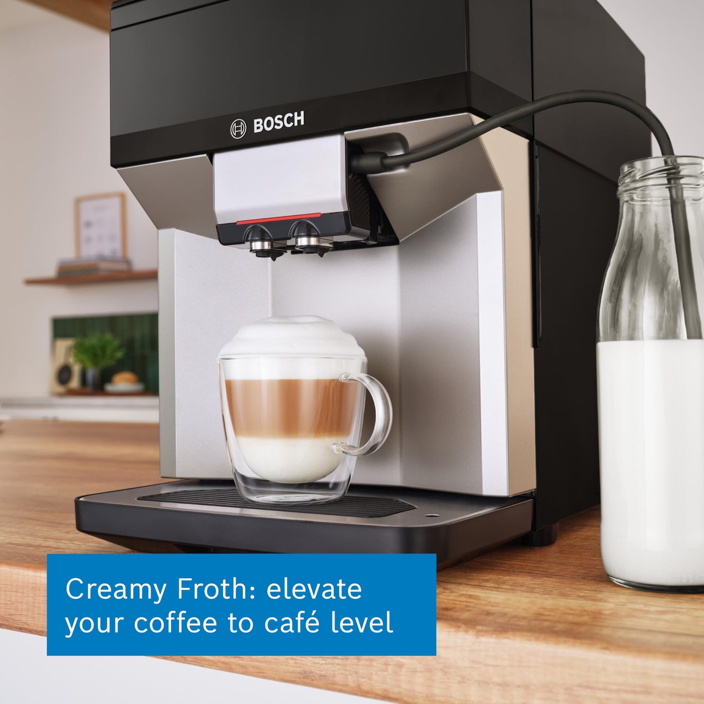 Bosch Serie 4 TPG40307, Bean to Cup Coffee Machine, VeroCafe, Cappuccinatore milk frother, DoubleCup option, easy select panel with 9 Beverage Options, Piano Black