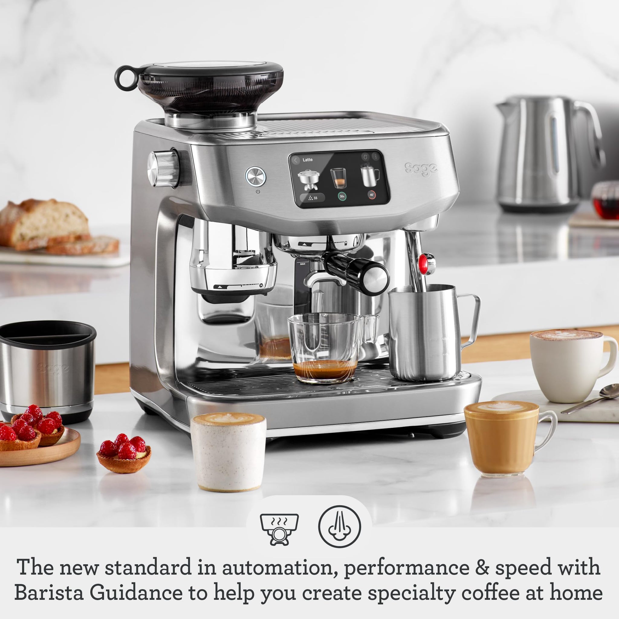 Sage - The Oracle Jet, Professional Coffee Machine with Manual and Automatic Milk Frother - With Knock Box, Milk Jug and Portafilter - 14 Pre-sets, 2.3L Water Tank, 1600 W, Stainless Steel