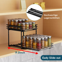 MAYZOLOP Pull out Spice Rack, 2-Tier Metal Spice Rack with Adjustable Height for Inside Cupboard, Kitchen Cupboard Organiser Storage Rack, 9.1in W x 10.4in L x 9in H