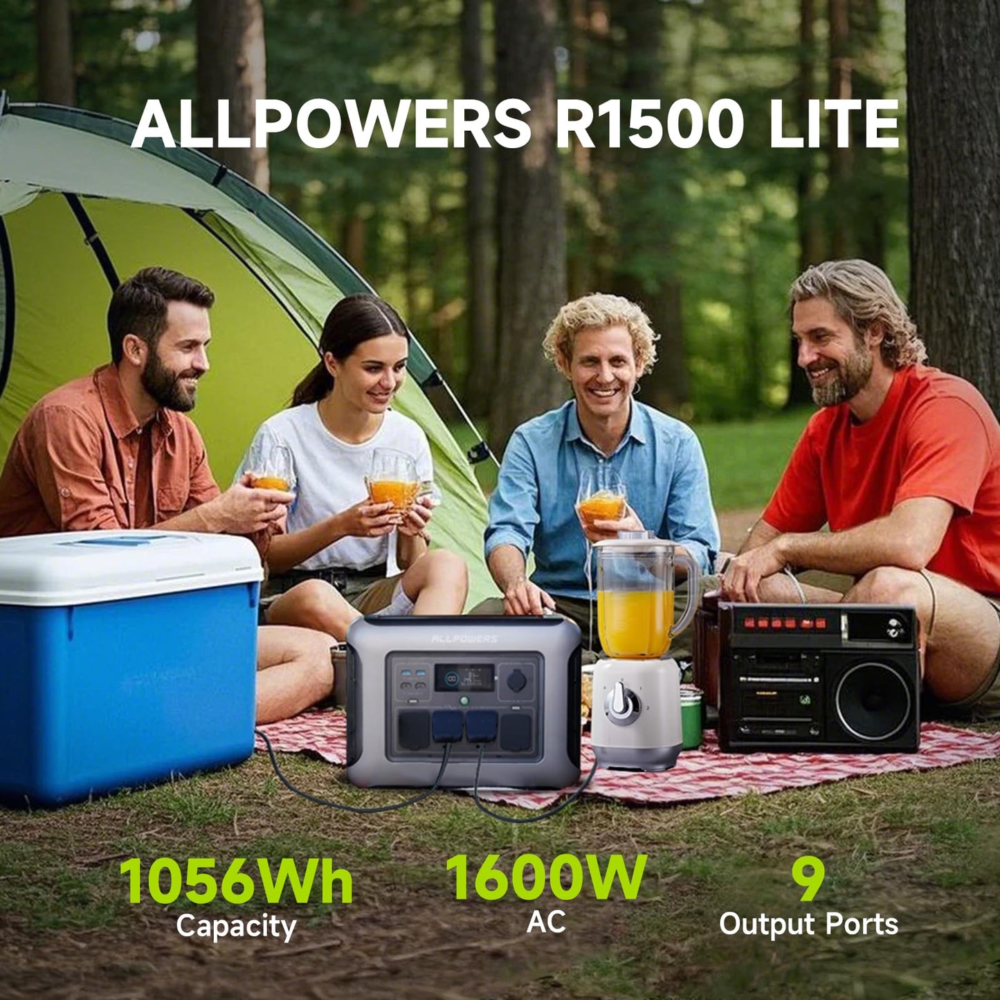 ALLPOWERS R1500 LITE Portable Power Station with Solar Panel 200W SE200, 1056Wh LiFePO4 Battery, 1600W AC/100W USB-C Output Portable Power, Fast Charge Solar Generator for Outdoor Camping