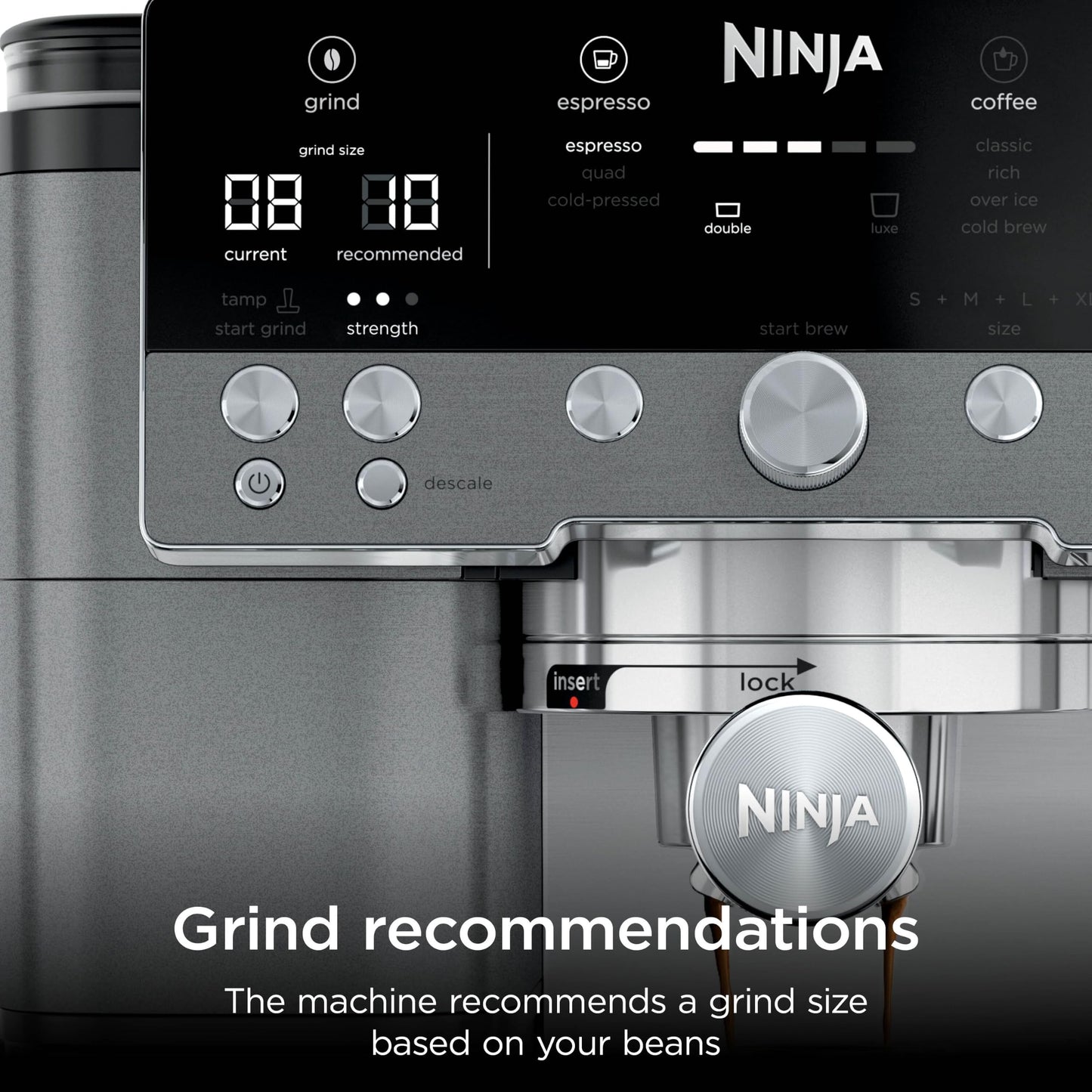 Ninja Luxe Premier 3-in-1 Coffee Machine, Latte, Cappuccino, Cold Brew & Espresso Maker With Built in Bean Grinder & Milk Frother, Easy to Use, 4 Automated Froth Presets, Gun Metal ES601UKGM