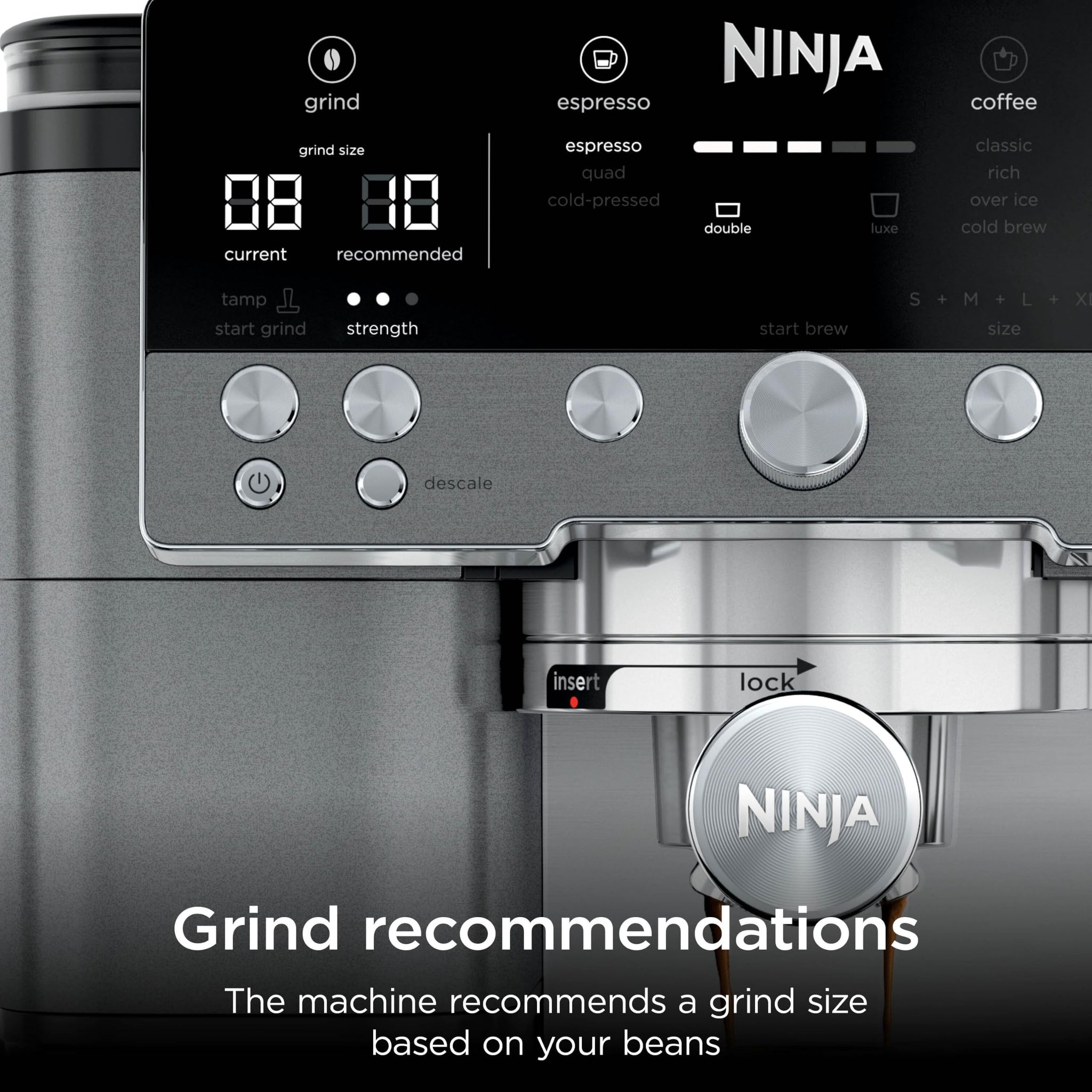 Ninja Luxe Premier 3-in-1 Coffee Machine, Latte, Cappuccino, Cold Brew & Espresso Maker With Built in Bean Grinder & Milk Frother, Easy to Use, 4 Automated Froth Presets, Gun Metal ES601UKGM