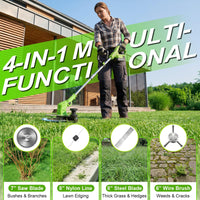 VOERJIA Cordless Strimmer Lightweight 750W with LCD Battery Display, Grass Trimmer and Brush Cutter with 2 x 2.0Ah Battery and Charger, 14-Piece 4-in-1 Garden Kit (Pro Edition)
