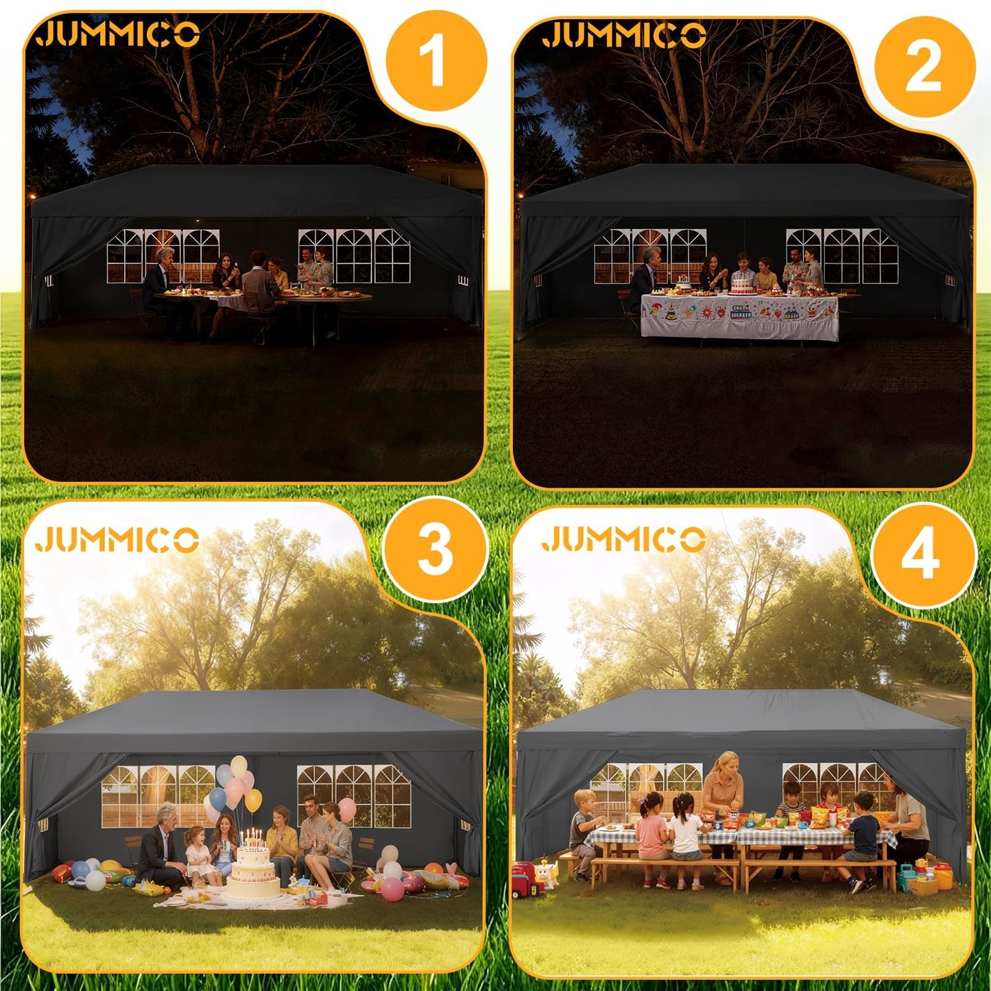 JUMMICO 3x6m Pop Up Gazebo with Sides, Heavy Duty Waterproof Marquee, 6 Removable Sidewalls, UV50+, Adjustable Height, Folding Shelter with Carry Bag for Garden, Weddings, Events - Grey